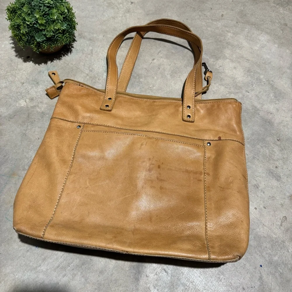 Fossil Tan Leather Shoulder Tote Bag‎ Purse Boho Hippie Western Southwest Fall